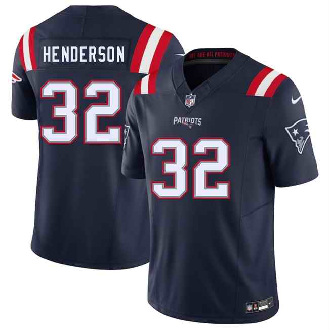 Men's New England Patriots #32 TreVeyon Henderson Navy 2025 F.U.S.E. Vapor Limited Stitched Football Jersey